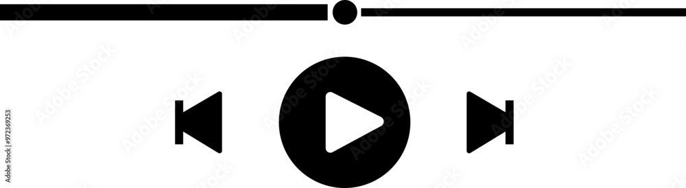 Music or video play bar icon. Audio player for songs or podcast playlist. Player button vector isolated on transparent background. Modern social media button interface template live digital stream. Music or video play bar icon. Audio player for songs or podcast playlist. Player button vector isolated on transparent background. Modern social media button interface template live digital stream.