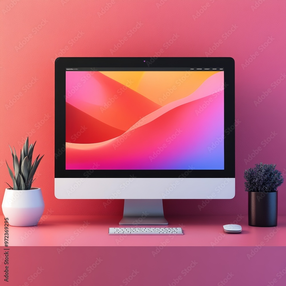 Pink Desk with Computer Keyboard and Mouse Pink Desk with Computer Keyboard and Mouse
