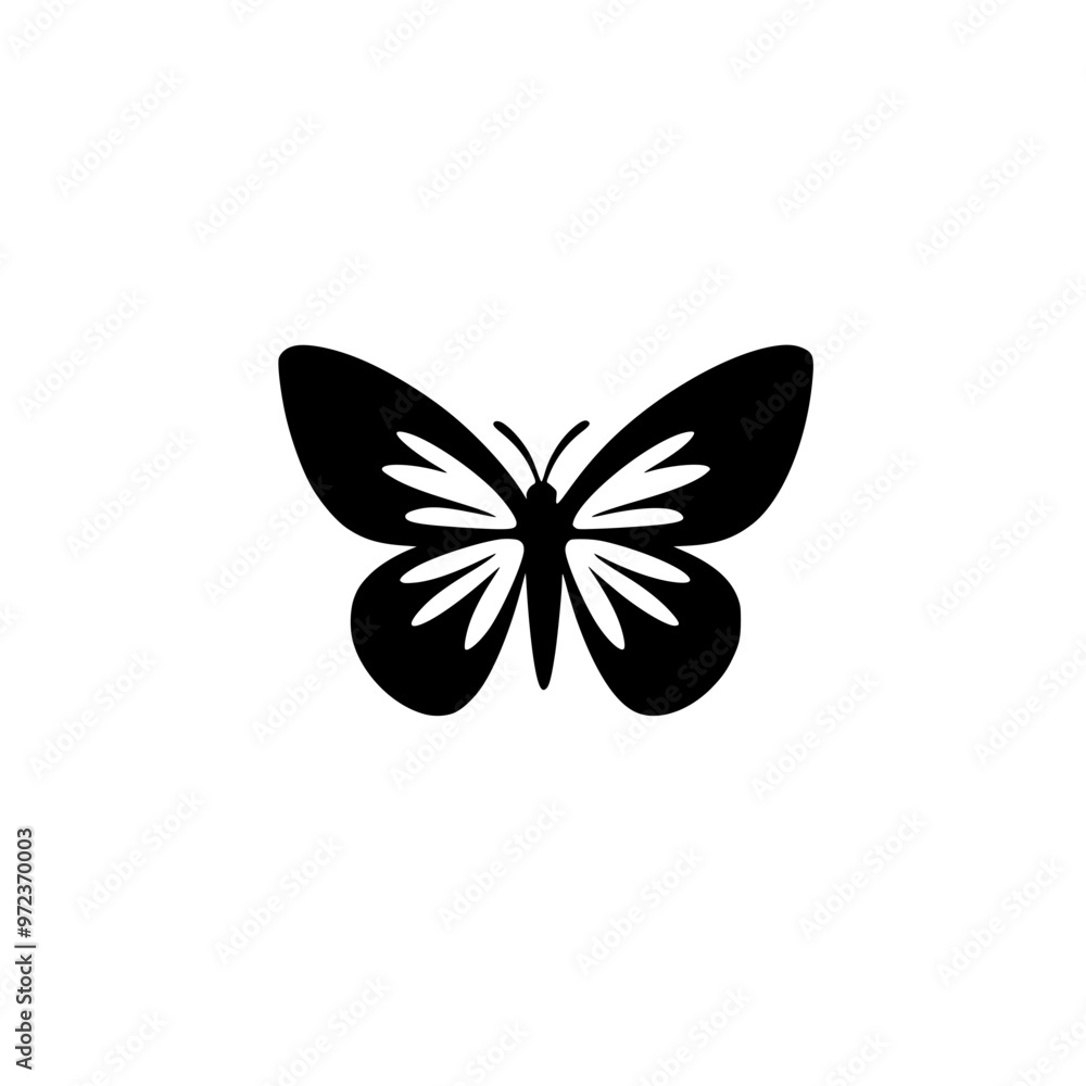 Black and white butterfly silhouette illustration, Simple black and white silhouette of a butterfly with intricate wing patterns, perfect for nature and design themes.
Black and white butterfly silhouette illustration, Simple black and white silhouette of a butterfly with intricate wing patterns, perfect for nature and design themes.