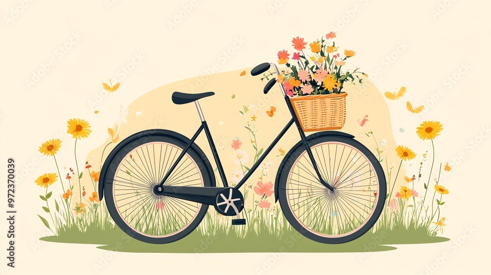 Fototapeta premium A vintage bicycle with a basket full of flowers.