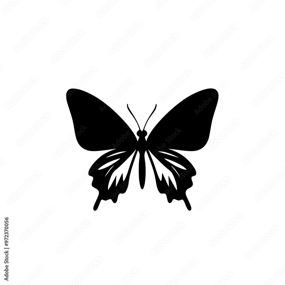Black and white butterfly silhouette illustration, Simple black and white silhouette of a butterfly with intricate wing patterns, perfect for nature and design themes.
Black and white butterfly silhouette illustration, Simple black and white silhouette of a butterfly with intricate wing patterns, perfect for nature and design themes.