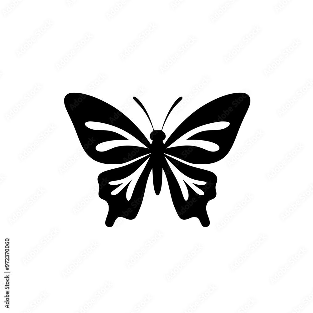 Black and white butterfly silhouette illustration, Simple black and white silhouette of a butterfly with intricate wing patterns, perfect for nature and design themes.
Black and white butterfly silhouette illustration, Simple black and white silhouette of a butterfly with intricate wing patterns, perfect for nature and design themes.