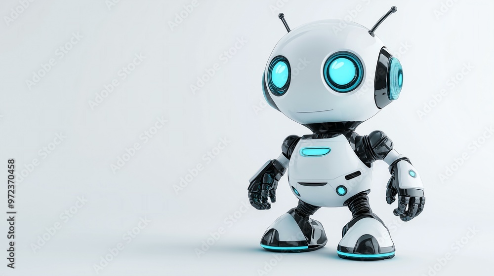 Cute Robot with Antennas on White Background for Creative Decoration and Design Cute Robot with Antennas on White Background for Creative Decoration and Design