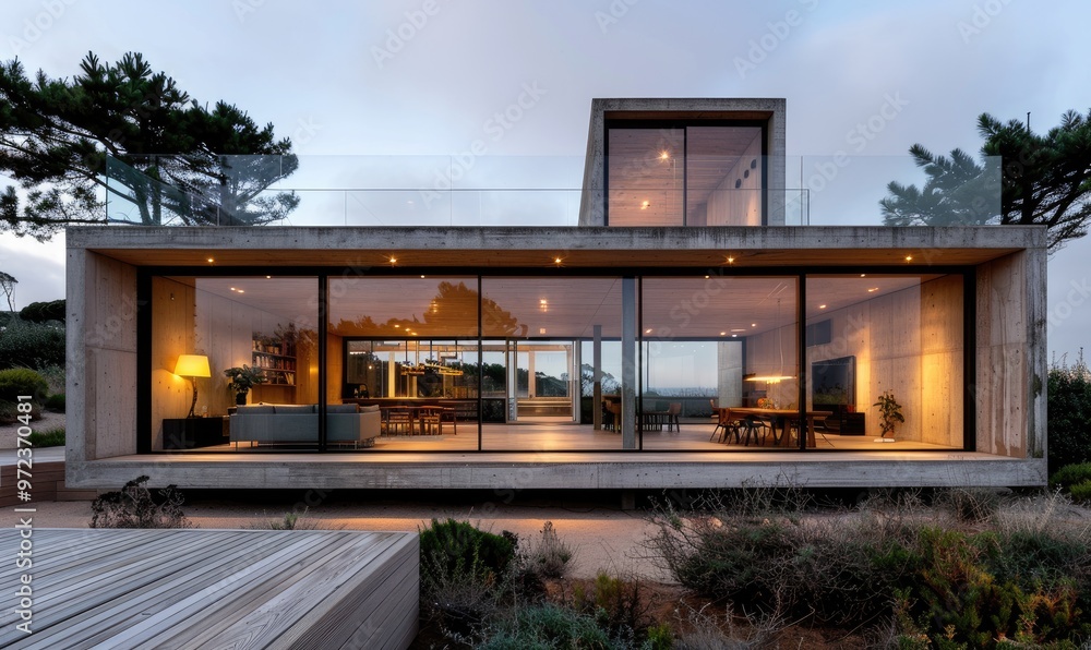 Minimalist Modern House in Pine Forest, Portugal at Dusk Minimalist Modern House in Pine Forest, Portugal at Dusk