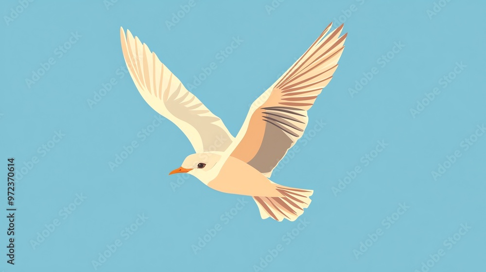 Obraz premium A single seagull in flight against a blue sky.