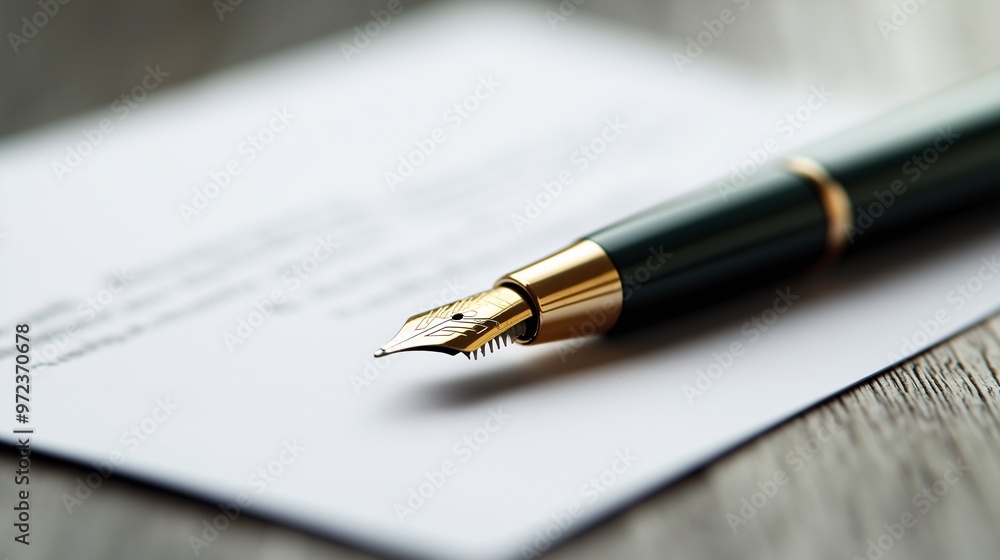 Elegant Fountain Pen on Blank Notecard: A close-up of a classic, elegant fountain pen resting on a blank notecard, ready to capture thoughts and ideas. The image evokes a sense of sophistication Elegant Fountain Pen on Blank Notecard: A close-up of a classic, elegant fountain pen resting on a blank notecard, ready to capture thoughts and ideas. The image evokes a sense of sophistication