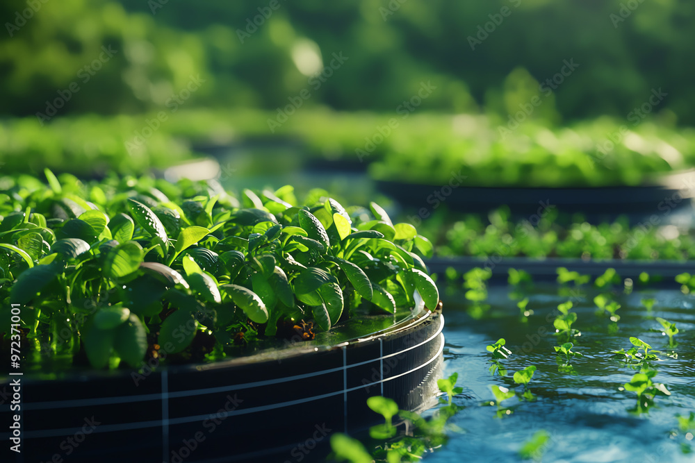 Vibrant green plants growing in a hydroponic system, showcasing sustainable agriculture and healthy food production. Vibrant green plants growing in a hydroponic system, showcasing sustainable agriculture and healthy food production.