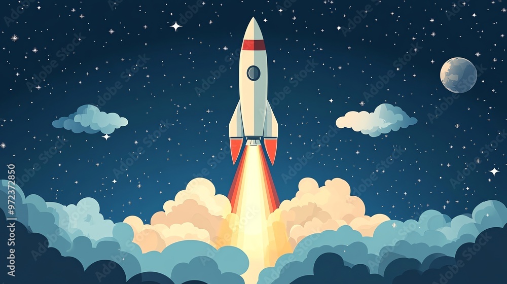 A rocket is launched into the night sky. A rocket is launched into the night sky.