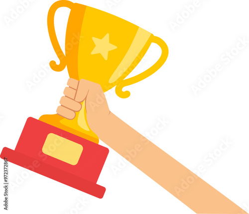 hand holding Gold Trophy Cup