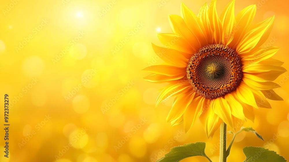 Obraz premium A vibrant yellow sunflower blooms against a glowing bokeh background, capturing the essence of summer.