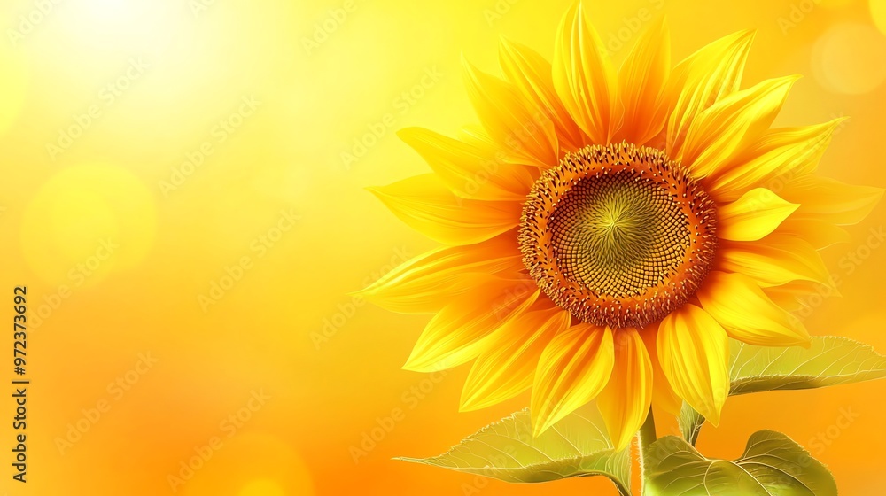 A bright yellow sunflower blooms against a warm, golden background. A bright yellow sunflower blooms against a warm, golden background.