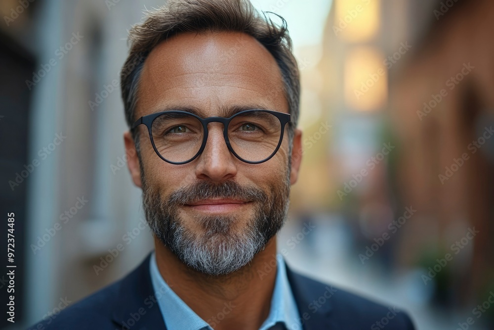 Close-up Portrait of a Middle-Aged Man with Glasses and a Beard Close-up Portrait of a Middle-Aged Man with Glasses and a Beard
