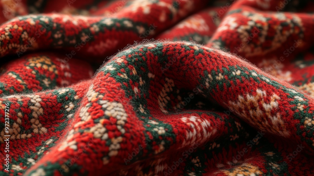 Soft texture of a Christmas fleece blanket, with its cozy, warm fabric featuring festive patterns. 4K hyperrealistic photo. Soft texture of a Christmas fleece blanket, with its cozy, warm fabric featuring festive patterns. 4K hyperrealistic photo.