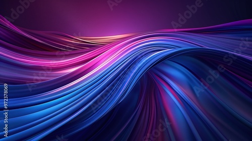 A vibrant wave of colorful light swirls across a dark background, creating a dynamic and modern abstract design. Product presentation background.