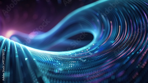 A vibrant wave of colorful lights and patterns, representing digital innovation and technology in a mesmerizing abstract form. Product presentation background.