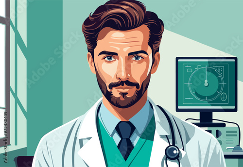 Confident Male Doctor in Modern Medical Office