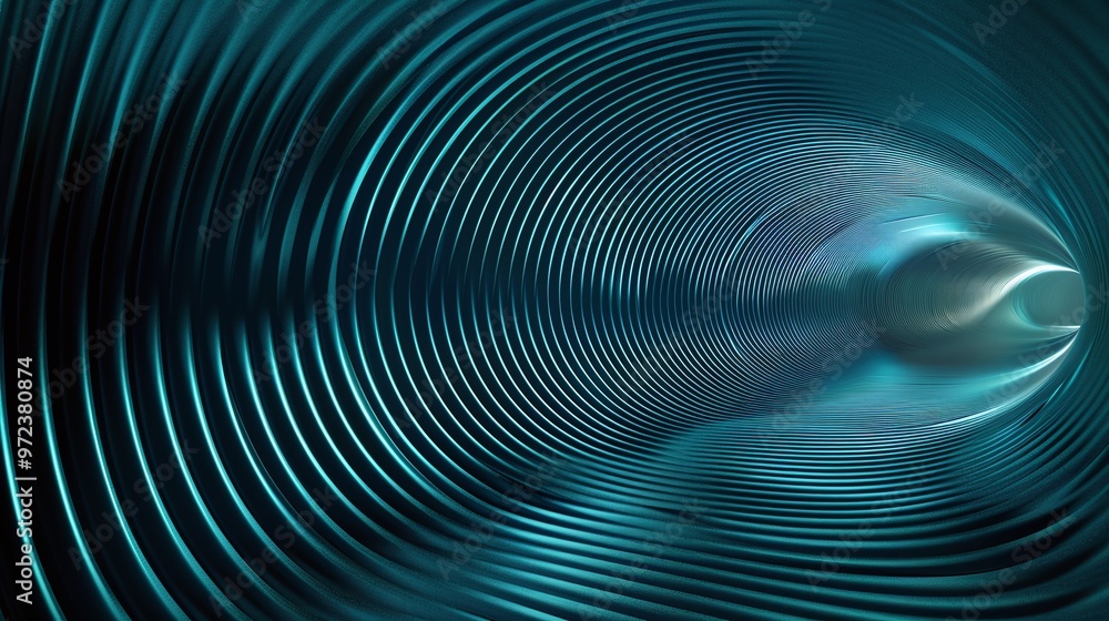 Obraz premium Abstract design with dynamic flowing lines and curves in a futuristic blue-green tone, creating a sense of depth and movement.