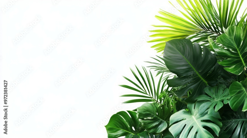 a tropical shrub plant on the left side of the picture, white background a tropical shrub plant on the left side of the picture, white background