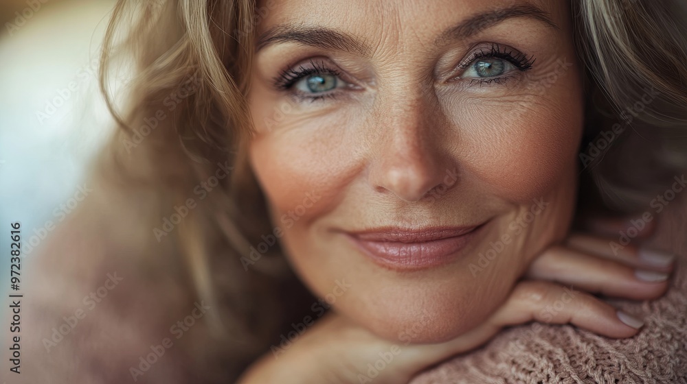 Radiant Mature Woman in Soft Indoor Lighting - Beauty and Elegance at 50s Radiant Mature Woman in Soft Indoor Lighting - Beauty and Elegance at 50s