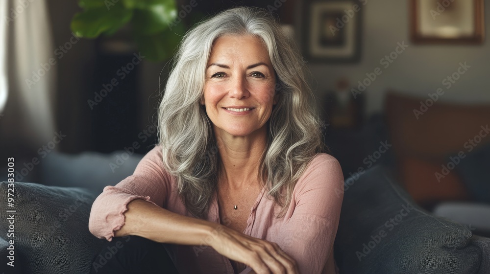 Radiant Mature Woman in Her 50s with Flawless Skin and Gentle Smile in Soft Indoor Light Radiant Mature Woman in Her 50s with Flawless Skin and Gentle Smile in Soft Indoor Light
