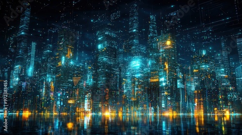 Wallpaper Mural AI urban planning, futuristic cityscape, digital networks, advanced technology Torontodigital.ca