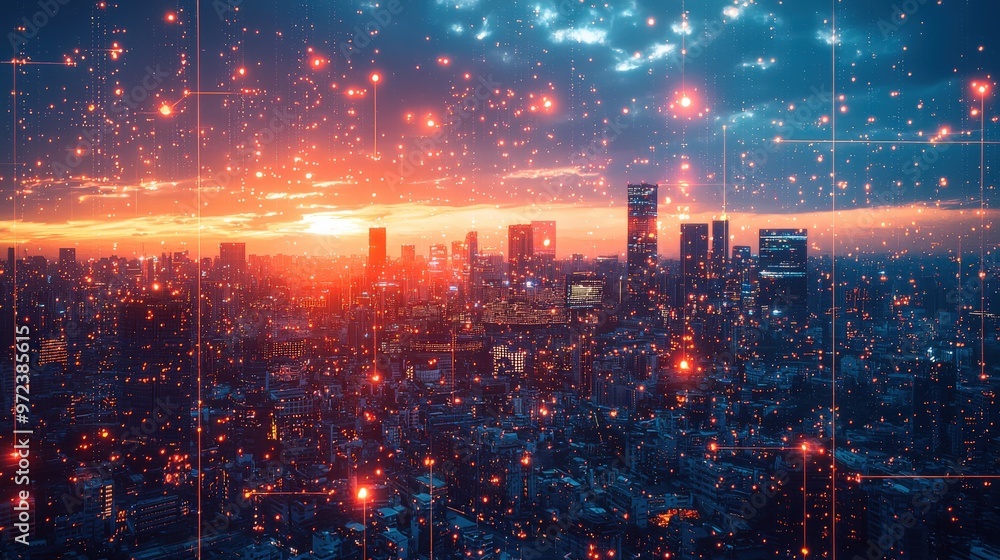 Fototapeta premium AI-powered city, advanced infrastructure, digital integration, futuristic technology