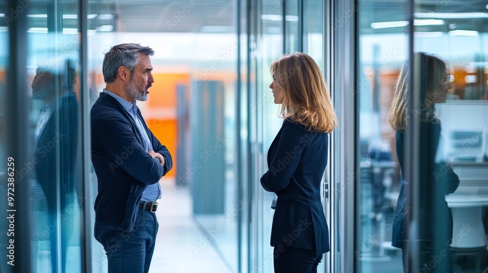 Fototapeta premium Coworkers Having Intense Discussion About Work Ethic in Office Corner
