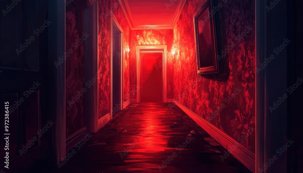 An Empty Hallway Bathed in Red Light An Empty Hallway Bathed in Red Light