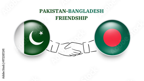 Pakistan and Bangladesh flags in circle with shake hand. Pakistan And Bangladesh friendship. Pakistani And Bangladesh flags, isolated on white background. Vector
