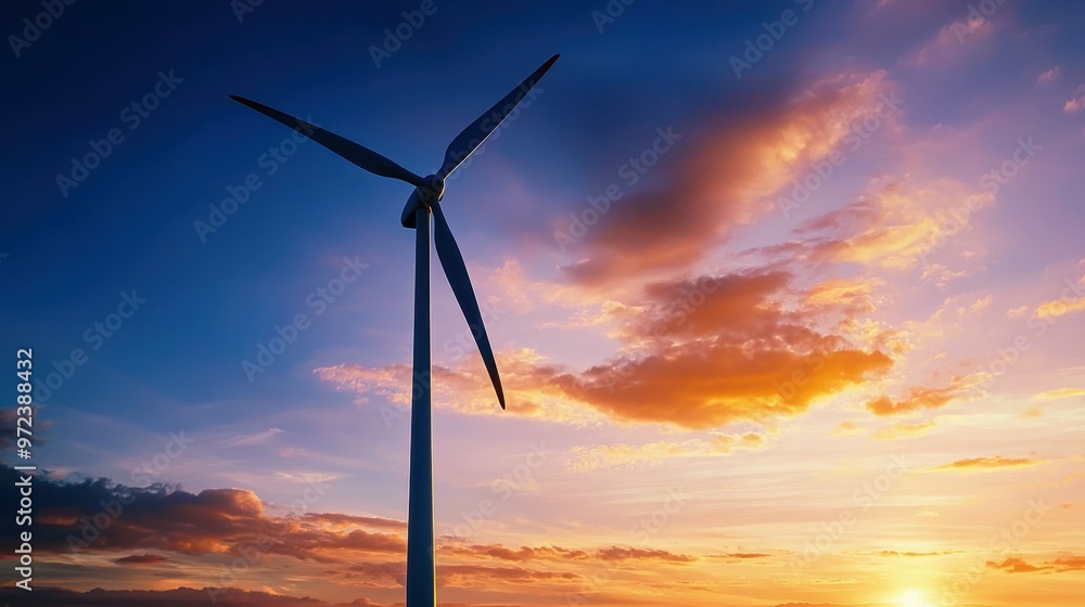 Silhouette of a wind turbine against a colorful sunset sky. Silhouette of a wind turbine against a colorful sunset sky.