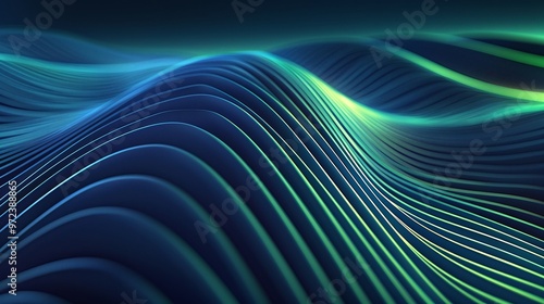 Abstract wave pattern with vibrant colors, creating a sense of depth and movement in a digital landscape.