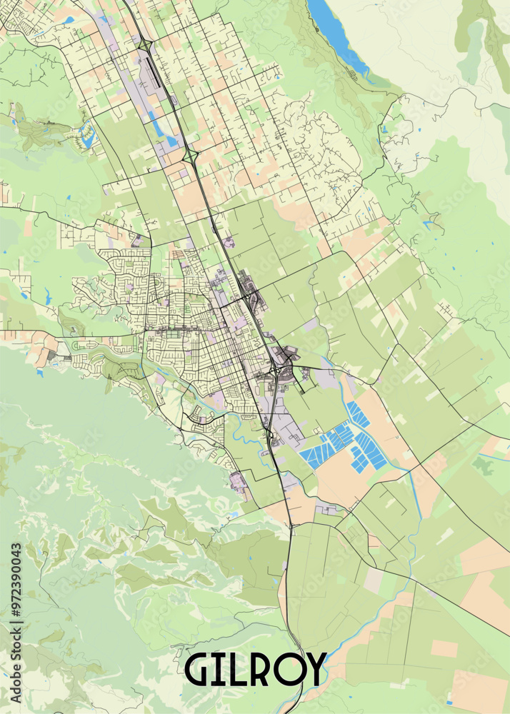 Fototapeta premium Gilroy, California, USA artistic map poster