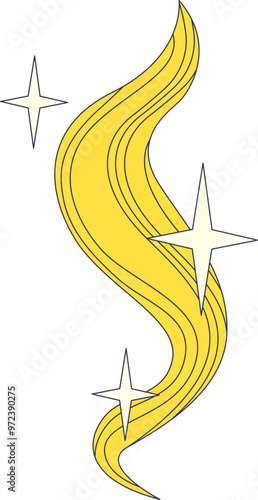 Illustration of a shiny, healthy hair strand with sparkling stars, symbolizing lustrous hair.