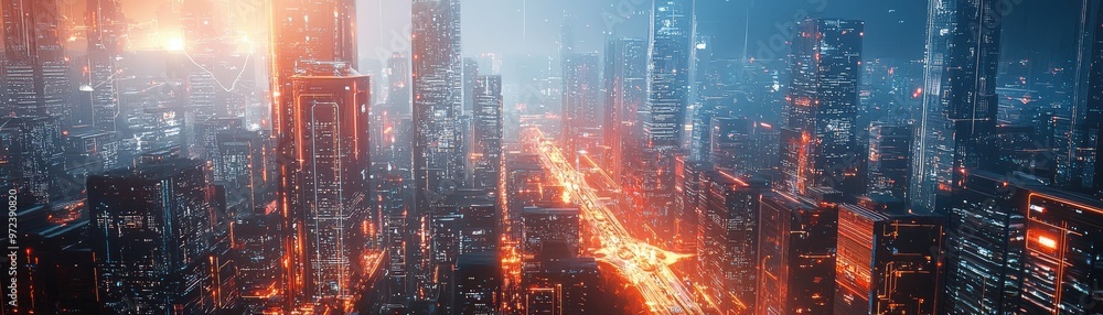 Fototapeta premium Smart AI society, digital cityscape, advanced technology, futuristic design