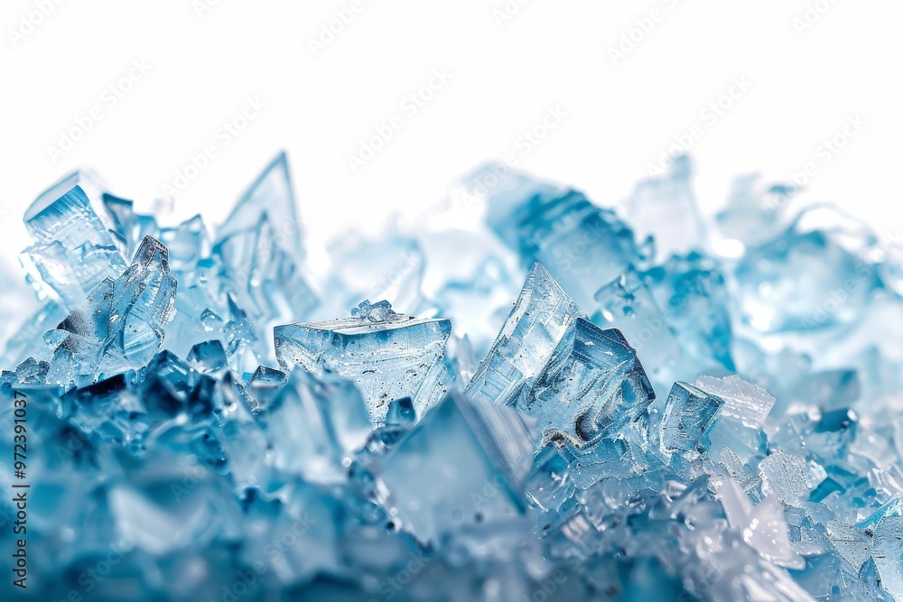 Pile of ice crystals with transparent background, front view, light blue color, white space in the middle, high resolution. Pile of ice crystals with transparent background, front view, light blue color, white space in the middle, high resolution.