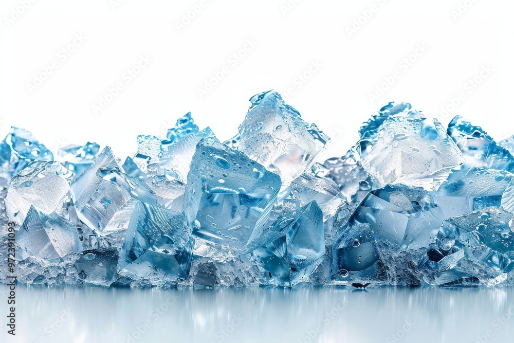 Pile of ice crystals with transparent background, front view, light blue color, white space in the middle, high resolution. Pile of ice crystals with transparent background, front view, light blue color, white space in the middle, high resolution.