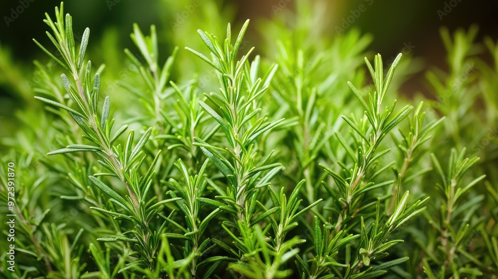 Close-up of aromatic rosemary sprigs growing robustly in an organic garden bed, evoking a sense of calm and freshness, no logos Close-up of aromatic rosemary sprigs growing robustly in an organic garden bed, evoking a sense of calm and freshness, no logos
