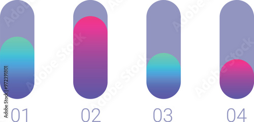 Set of four vertical loading bars with a modern gradient design, showing the progress of a process