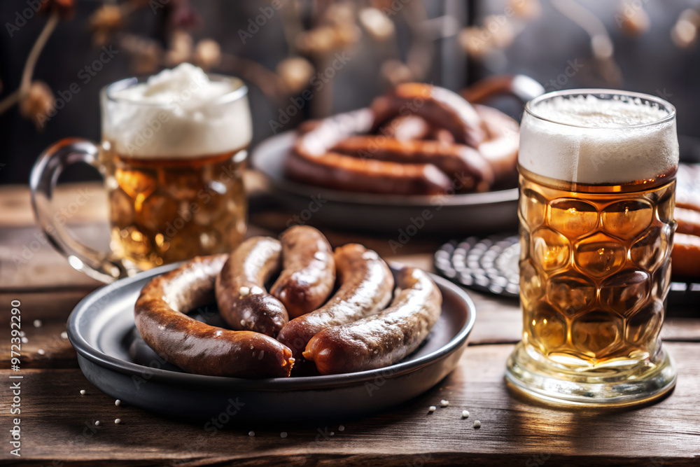 Frothy beers paired with grilled Bratwurst for Oktoberfest Frothy beers paired with grilled Bratwurst for Oktoberfest