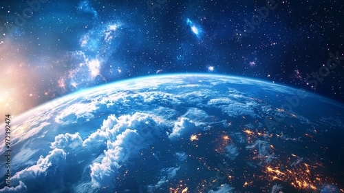 Fototapeta Naklejka Na Ścianę i Meble -  Cinematic Shot of Planet Earth Globe with Clouds and Space Background Generative AI