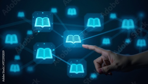 Digital Connection Illustration with Books and Interactive Technology.