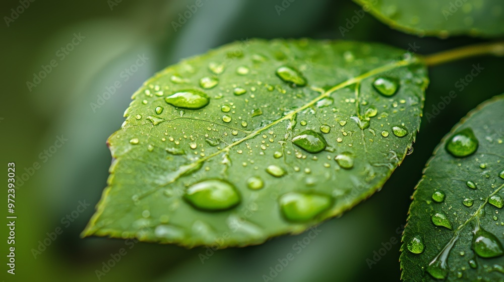 Close-up of Green Leaf with Water Drops, Natural Macro Photography Generative AI Close-up of Green Leaf with Water Drops, Natural Macro Photography Generative AI