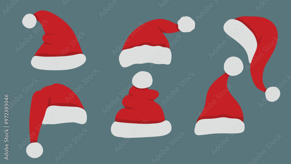 Set hand drawn Santa Hats isolated on transparent background. Vector santa claus hat colllection, holiday cap to xmas illustration Set hand drawn Santa Hats isolated on transparent background. Vector santa claus hat colllection, holiday cap to xmas illustration