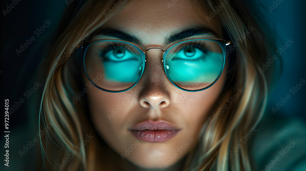Woman Reading And Glasses Reflection Office Woman Reading And Glasses Reflection Office