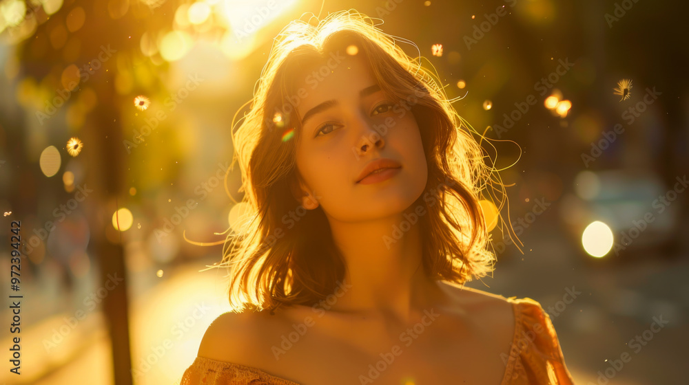 Portrait of a beautiful woman in light casual clothes walking along the streets at sunset. Walking concept. Portrait of a beautiful woman in light casual clothes walking along the streets at sunset. Walking concept.
