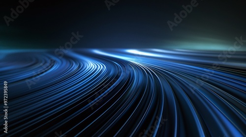 An abstract wave of flowing blue light creating a smooth, dynamic background. Ideal for technology and modern design themes.