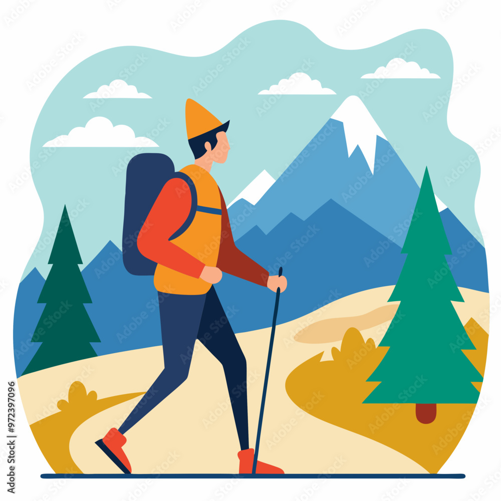 Fototapeta premium vector illustration of hiking climbing in mountain