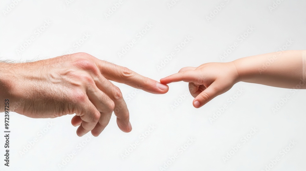 close-up of a child’s hand gently touching their father’s hand, isolated on a white background, highlighting love, connection, and familial bond in this studio shot close-up of a child’s hand gently touching their father’s hand, isolated on a white background, highlighting love, connection, and familial bond in this studio shot
