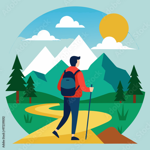 vector illustration of hiking climbing in mountain