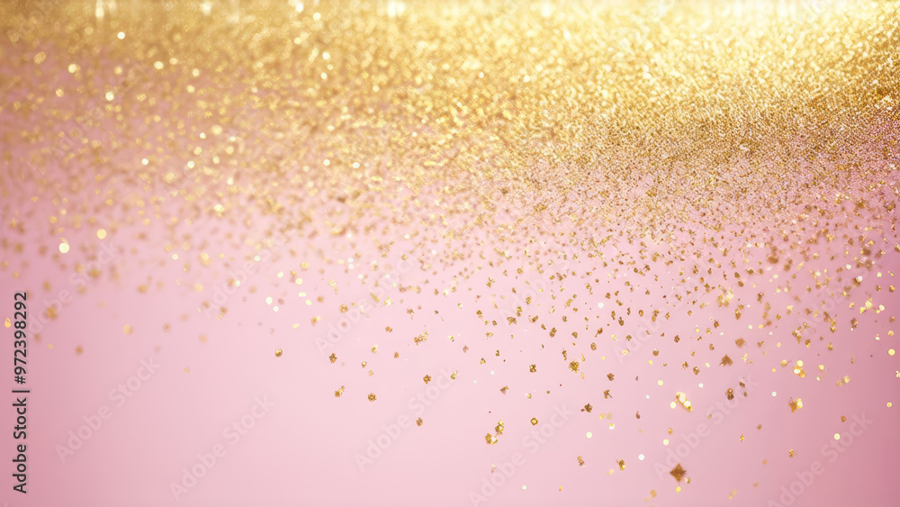 Abstract gold sparkling specks of dust on a pink background. Banner. Abstract gold sparkling specks of dust on a pink background. Banner.